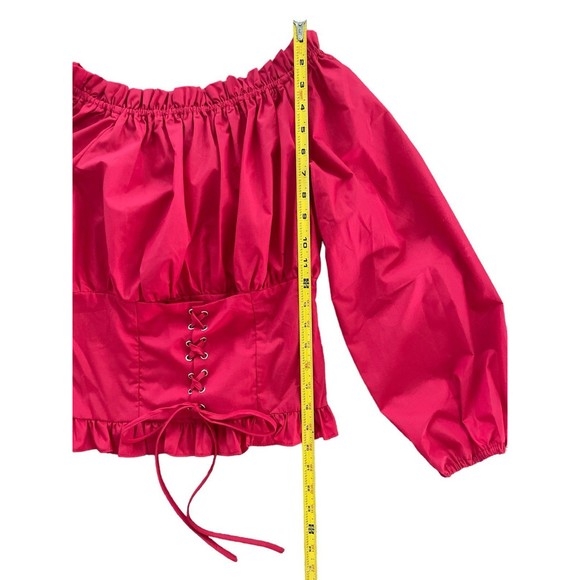 Scarlet Darkness Renaissance Corset Style Full Sleeve Ruffled Neck Red Top M - Picture 7 of 9